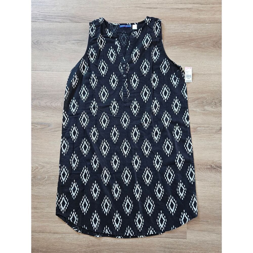 Simply Styled Black and White Diamond-Print Sleeveless Dress Size L